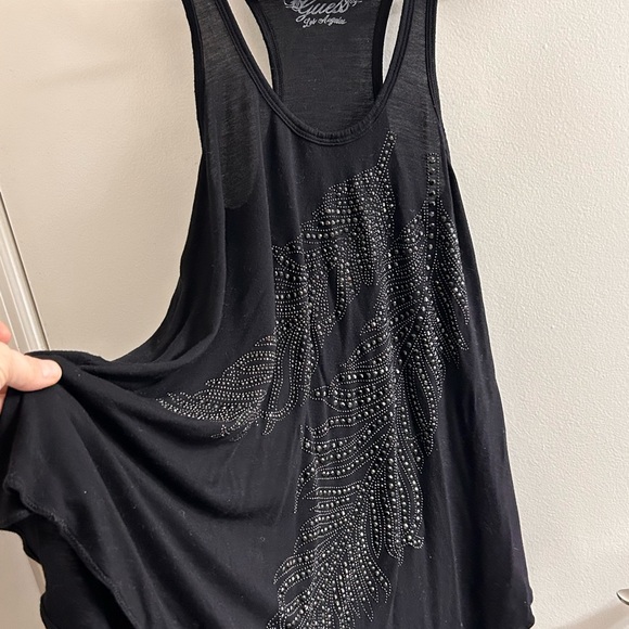 GUESS LOS ANGELES T-BACK BLACK BABYDOLL BLOUSE/SIZE M/RHINESTONE/FLIRTY STYLE - Picture 1 of 8